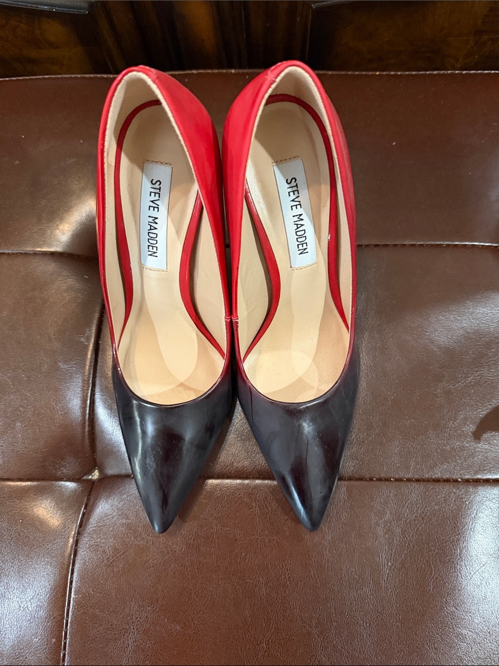 Steve Madden Red and Black Pointed Toe Pumps